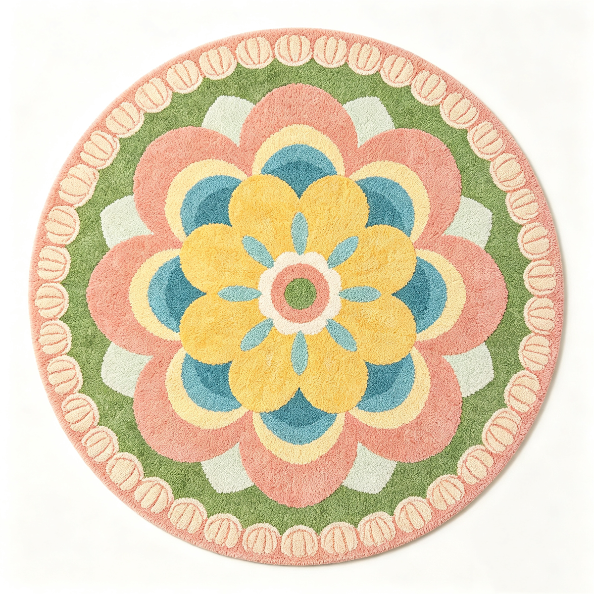 Retro Bloom Floral Round Area Rug
