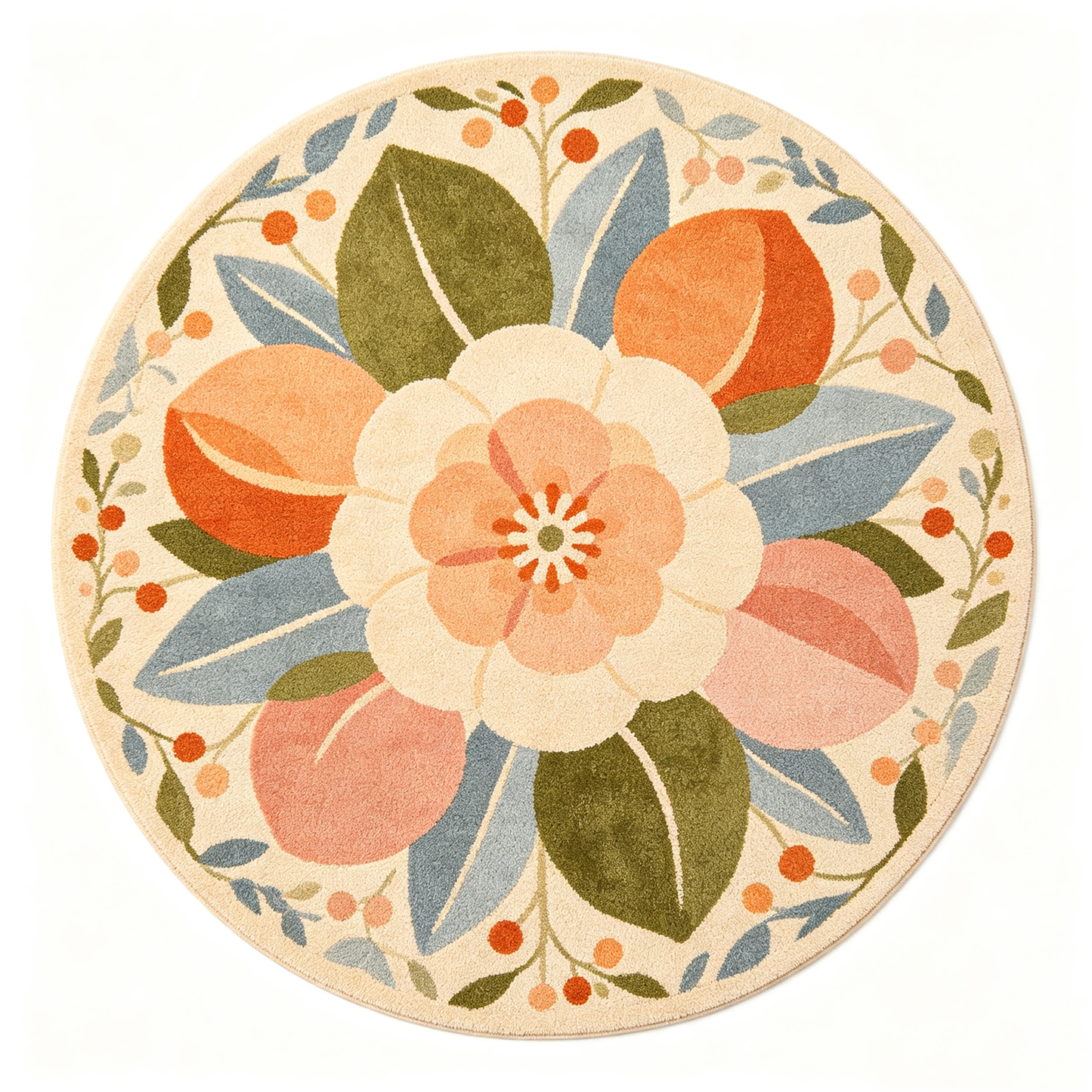 Peach and Floral Botanical Round Rug