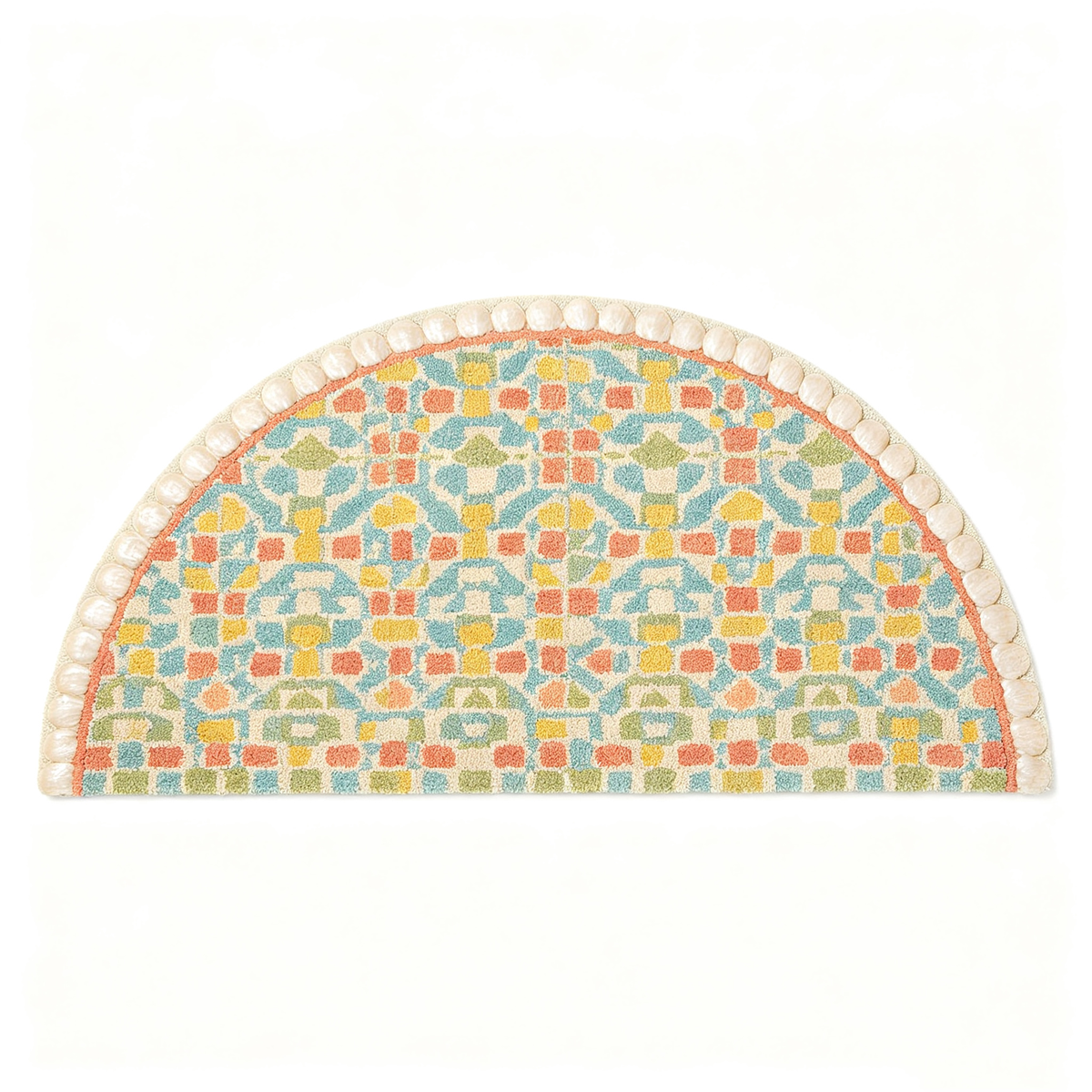 Boho Mosaic Pom Pom Semi Circle Rug