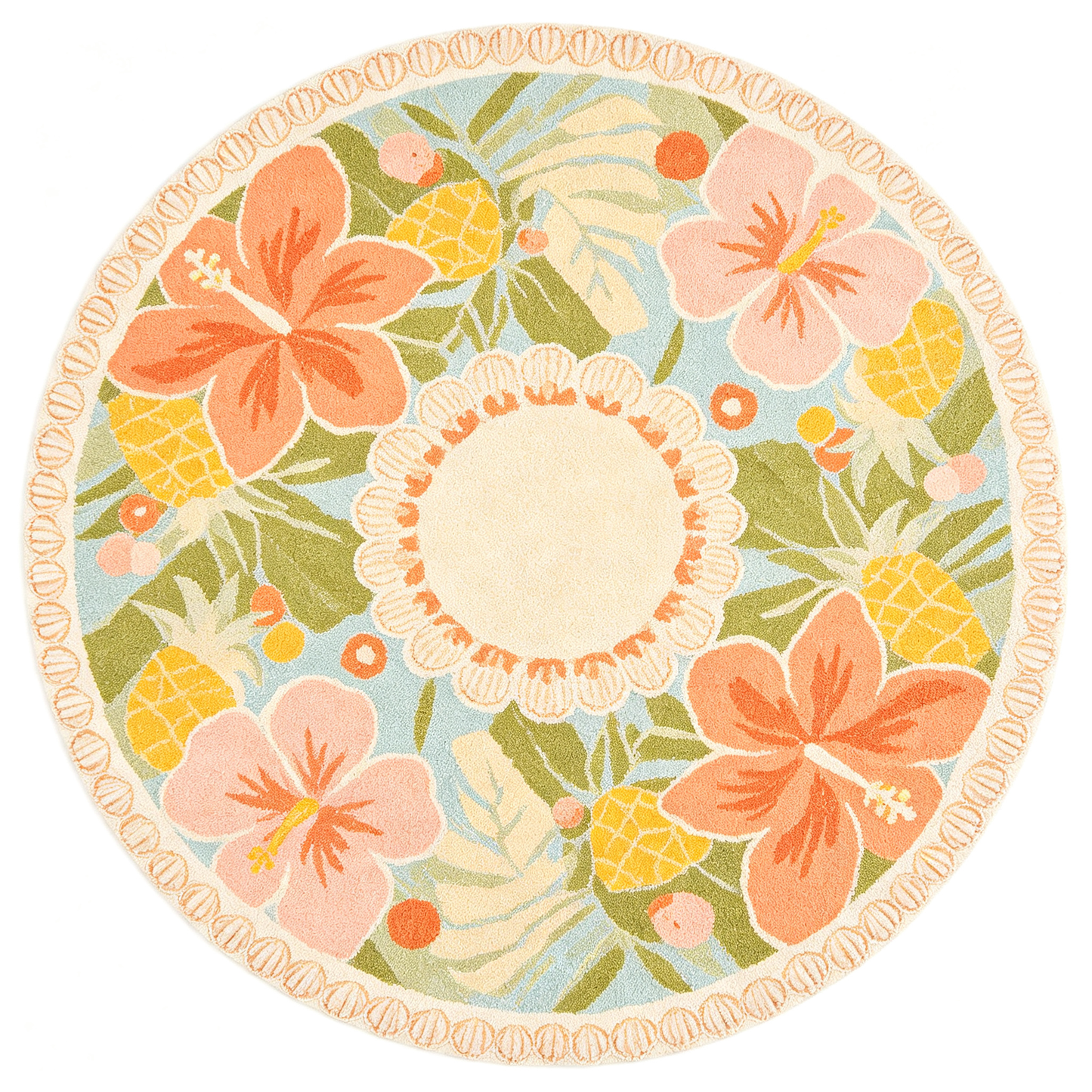 Tropical Hibiscus Pineapple Round Area Rug
