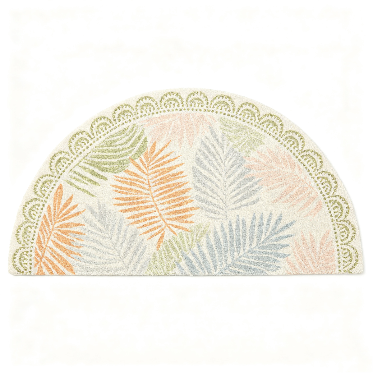 Pastel Palm Leaf Semi Circle Rug