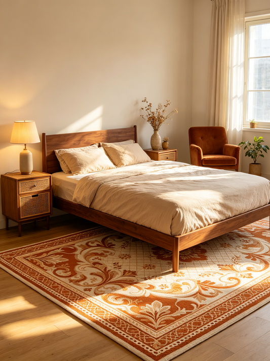 Orange French Floral Medallion Area Rug