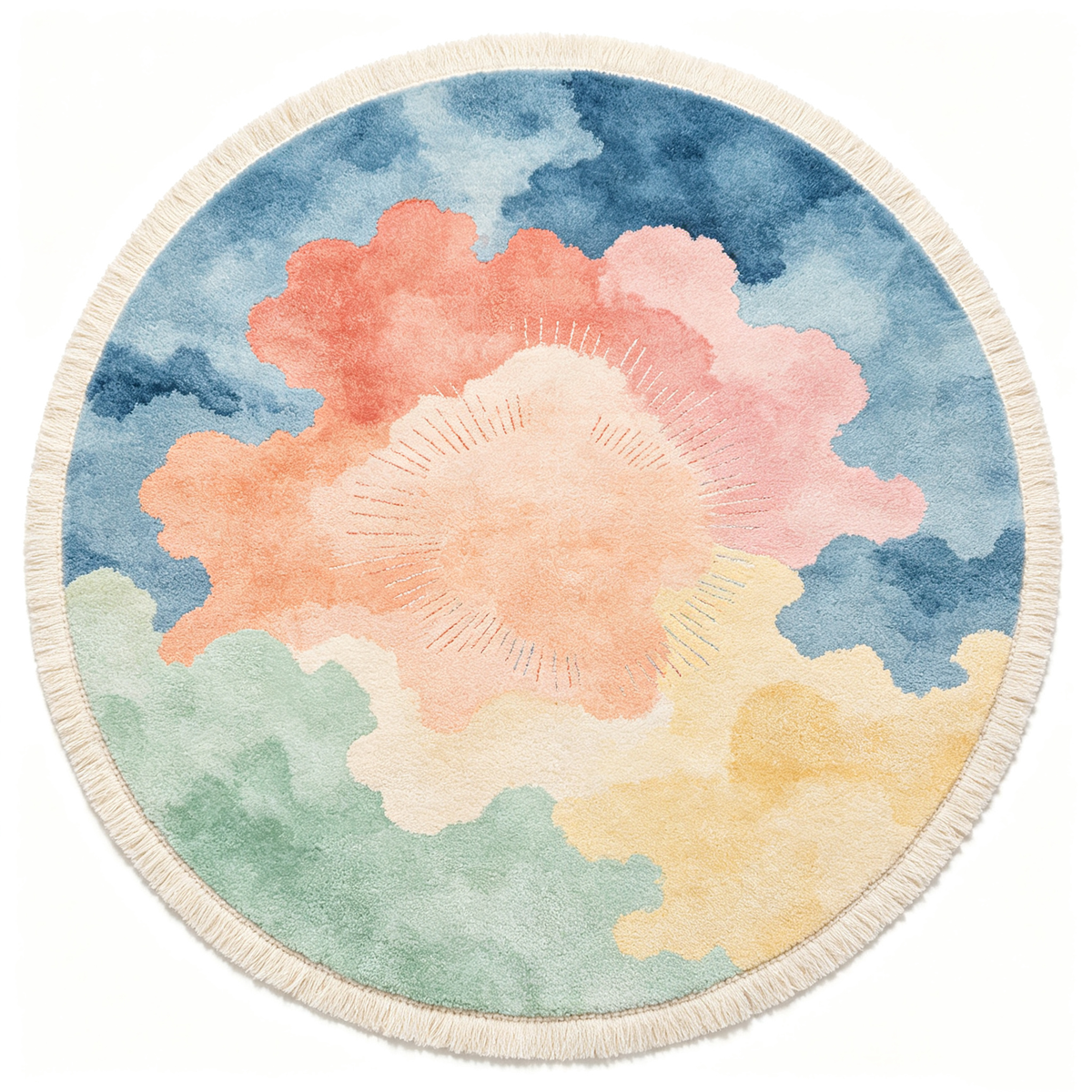 Watercolor Sky Sun Round Tasseled Area Rug