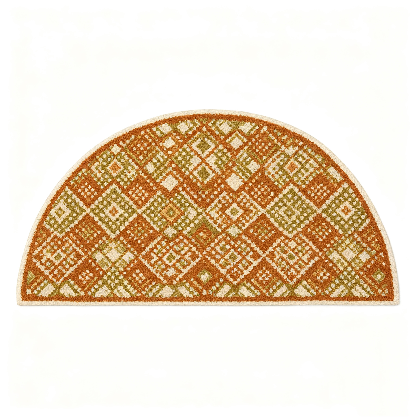 Warm Rust Diamond Geometric Semi Circle Rug