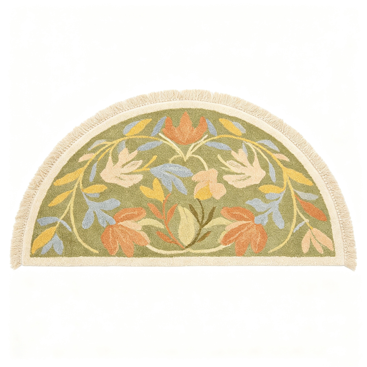 Olive Green Vintage Floral Semi Circle Rug