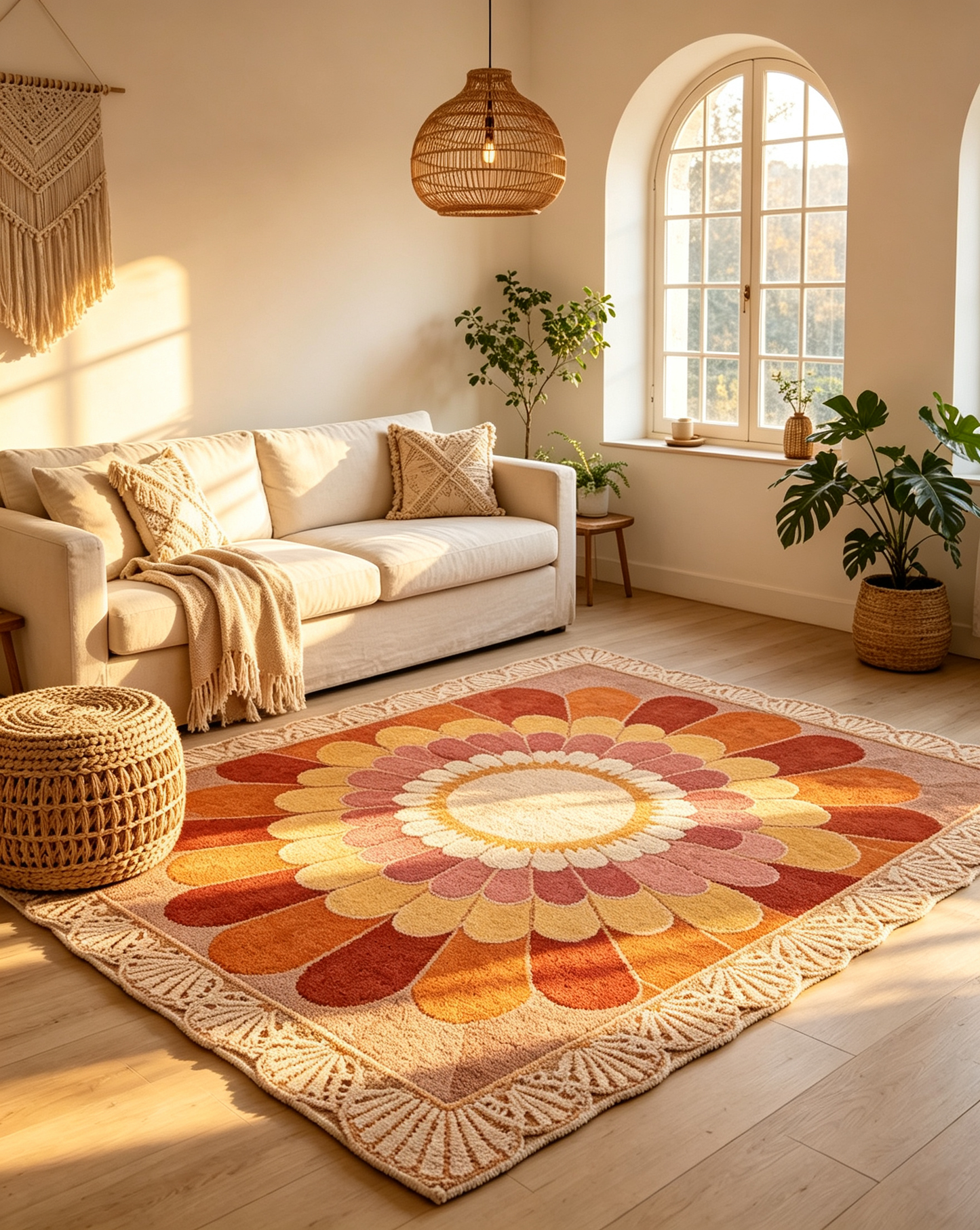 Retro Sunburst Scalloped Area Rug