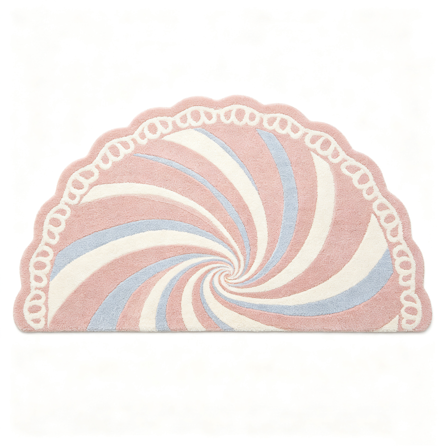 Scalloped Pink Swirl Semi Circle Rug