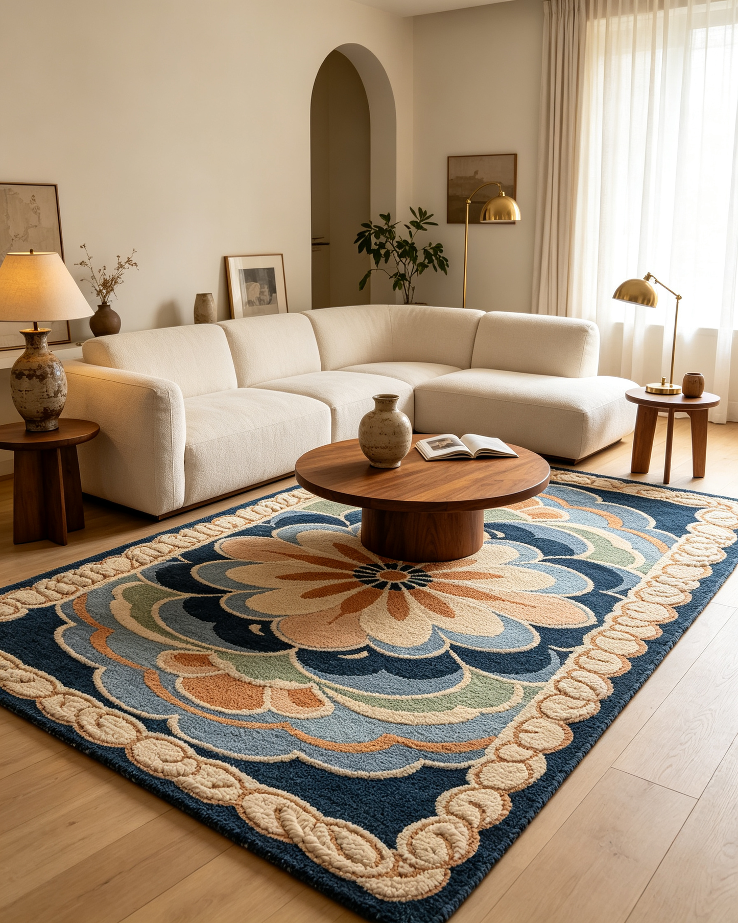 Vintage Symmetrical Floral Medallion Rug