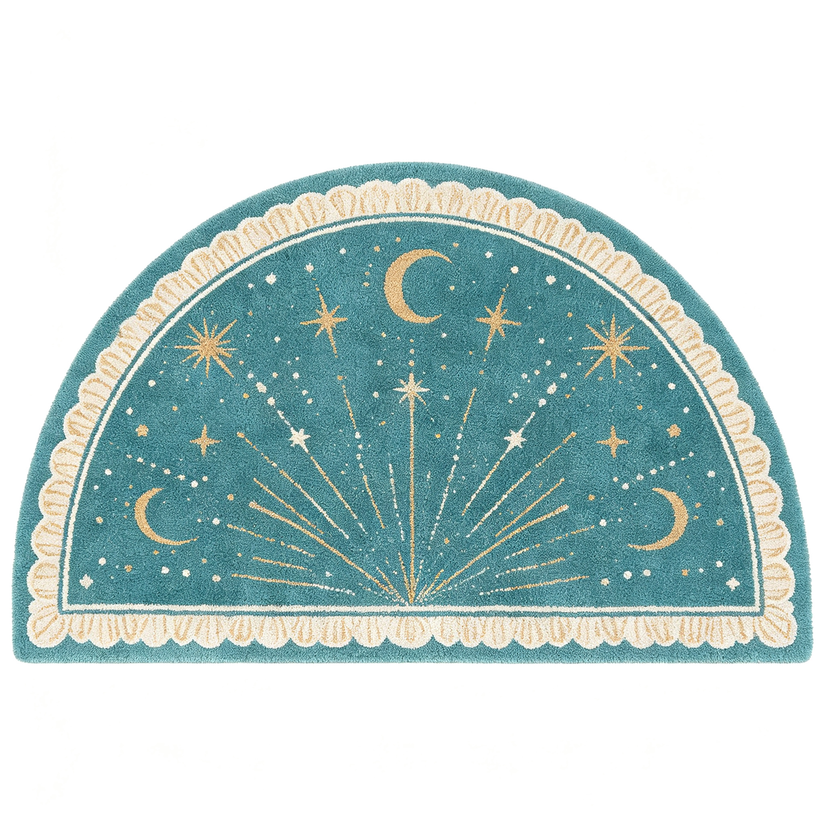 Teal Moon Star Semi Circle Area Rug