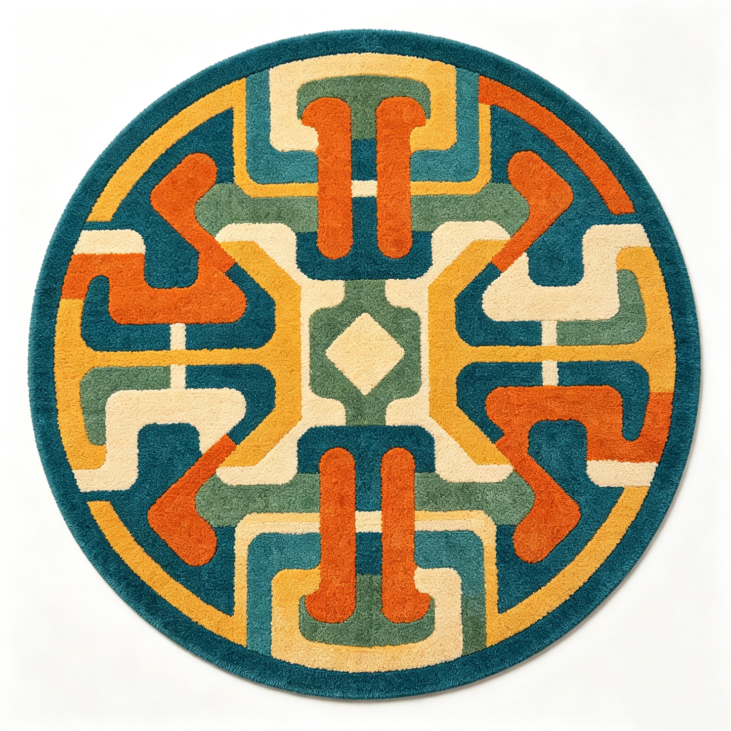 Mid Century Geometric Round Area Rug
