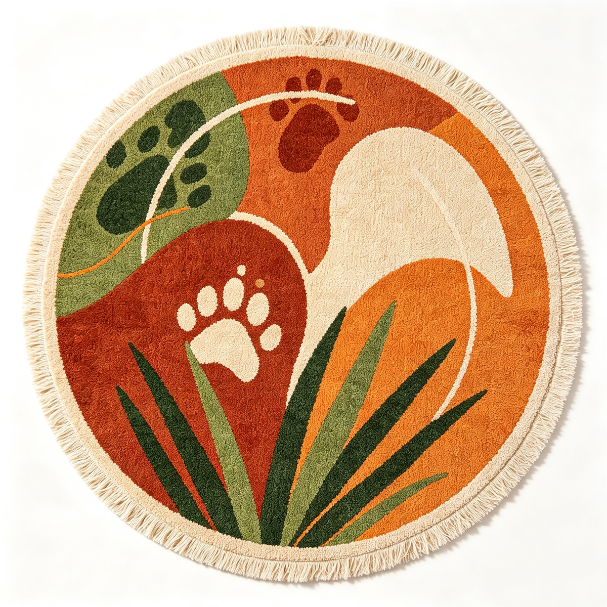 Boho Pet Print Round Rug With Fringe