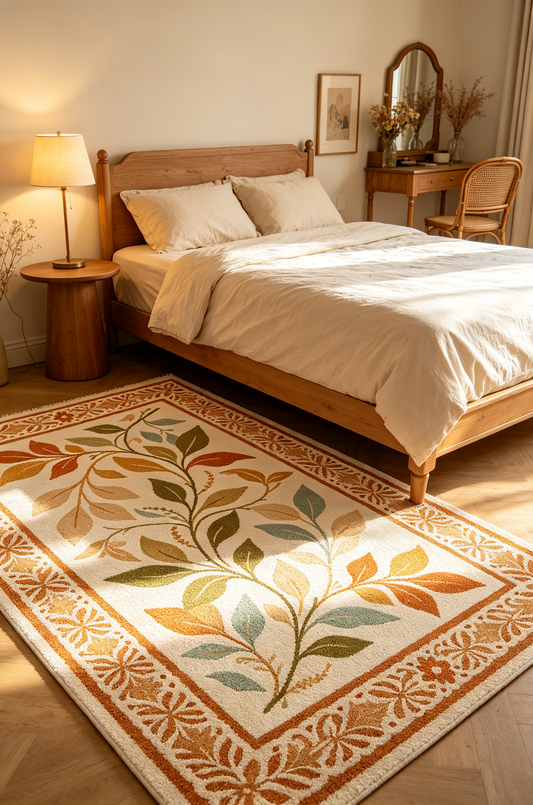 Autumn Botanical Leaf Border Rug