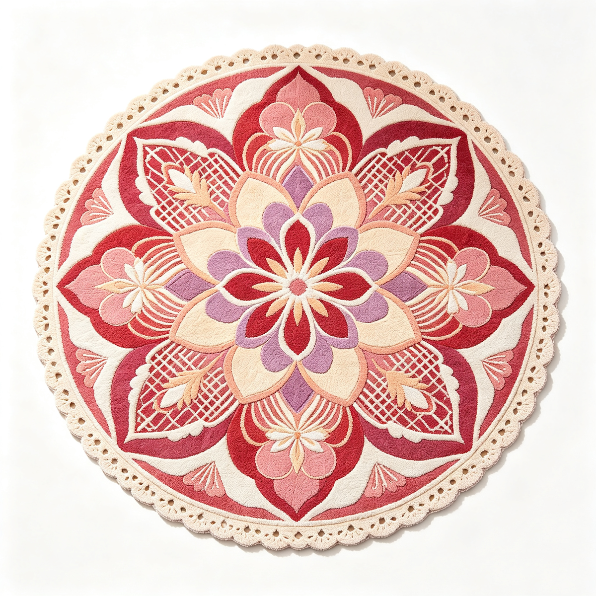 Lace Edge Floral Mandala Round Rug