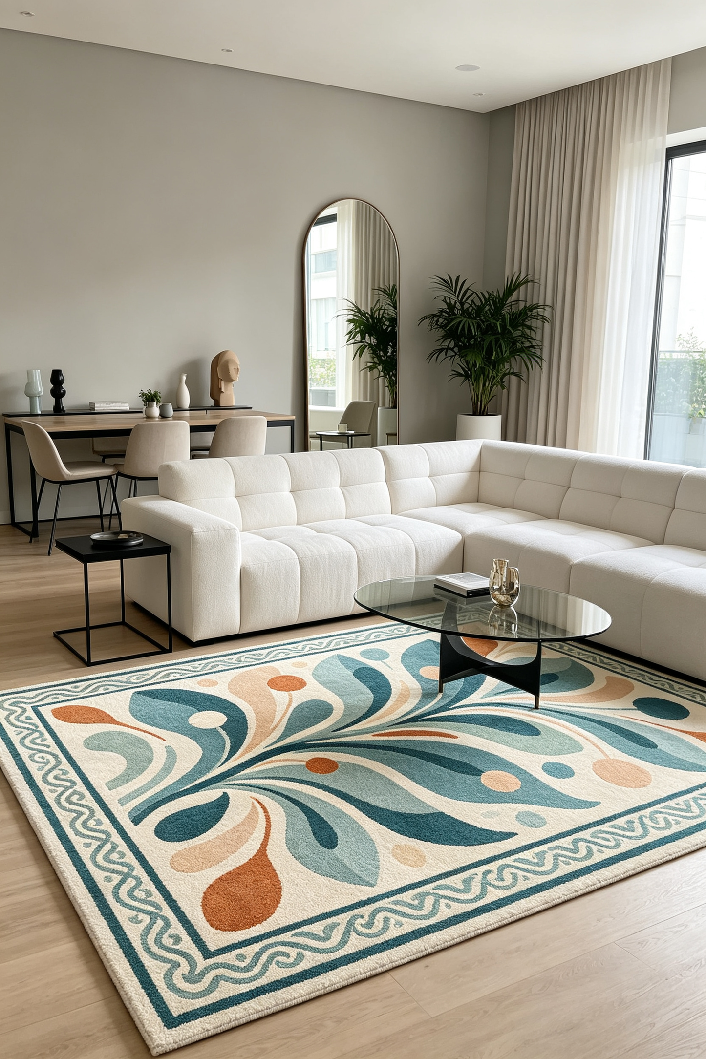 Modern Abstract Foliage Motif Area Rug