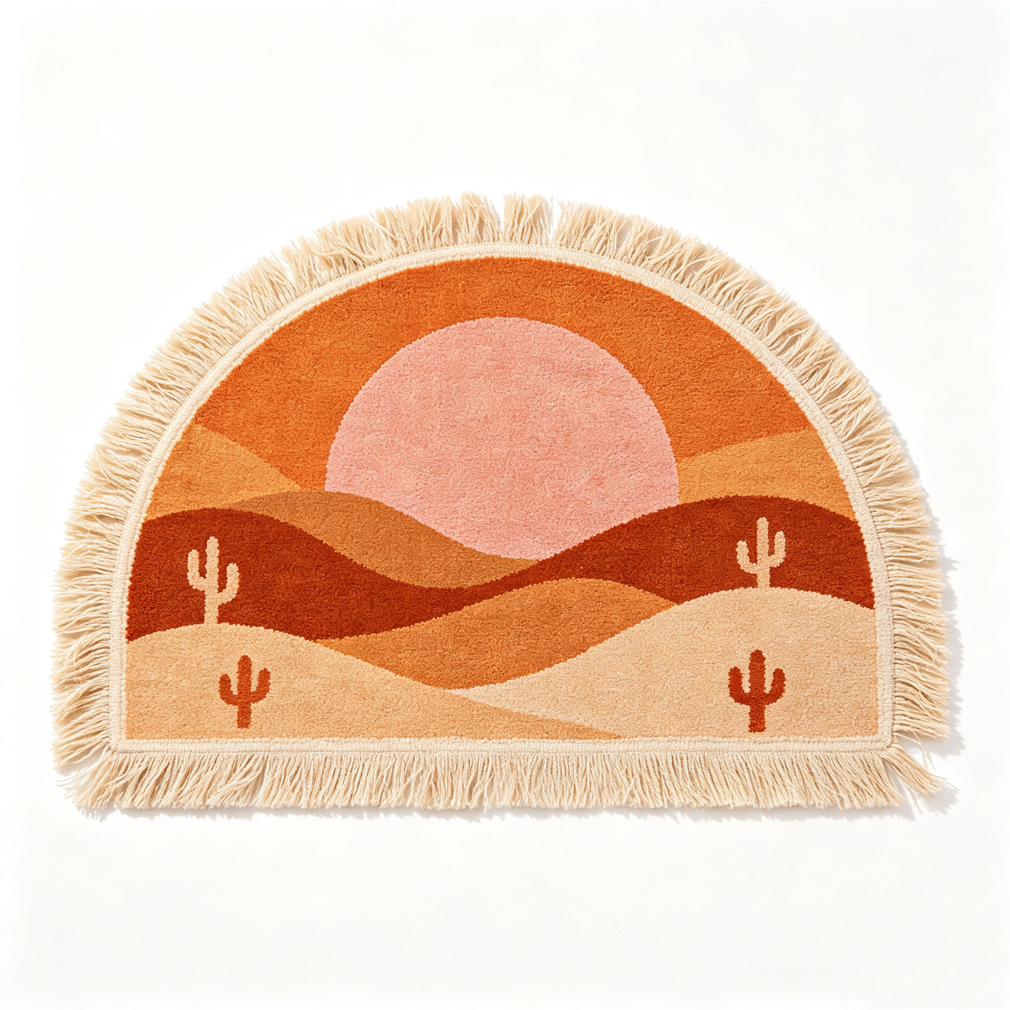 Desert Sunset Cactus Semi Circle Tasseled Rug